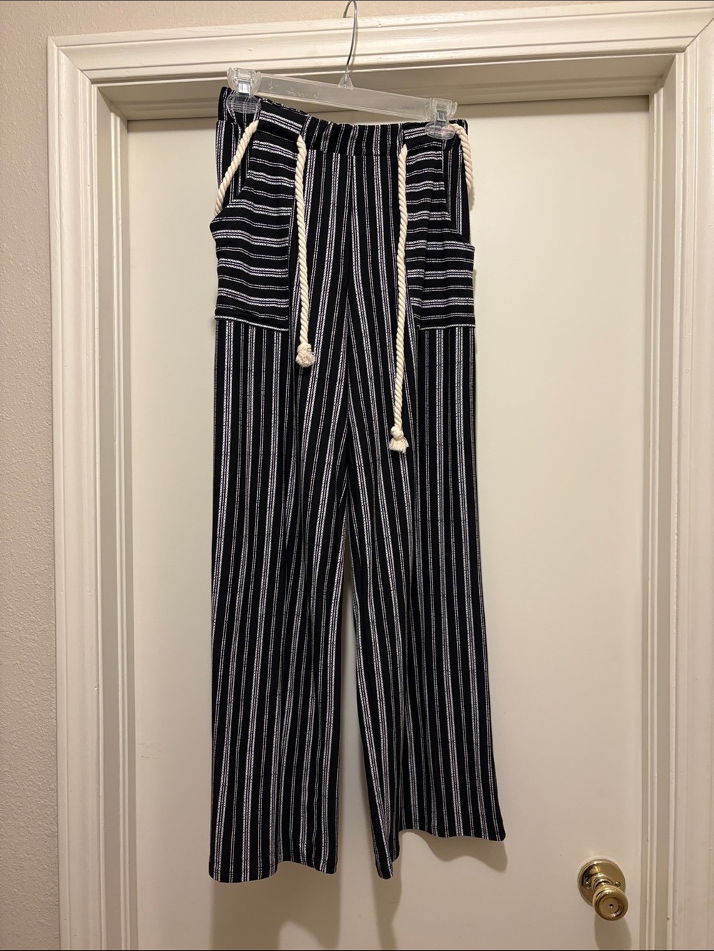 Derek Heart Navy & White Striped Wide Leg Jumpsuit Pants